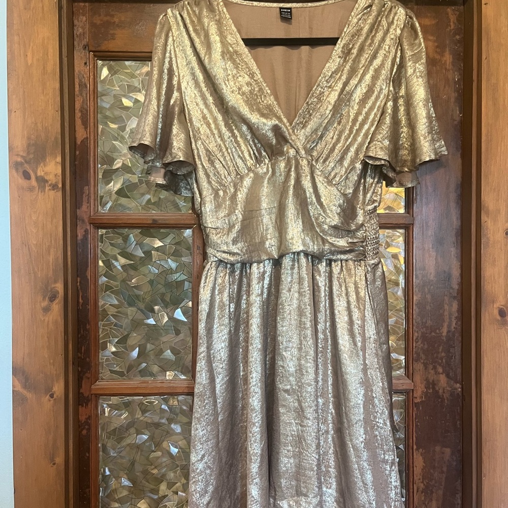 SHEIN Gold Sequin Ruched Midi Dress